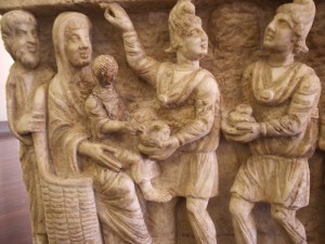 One of the earliest known depictions of the Magi, from a 3rd-century sarcophagus in the Vatican Museum.