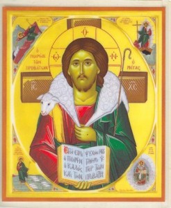 Ancient Greek Orthodox icon of Jesus, the Good Shepherd.
