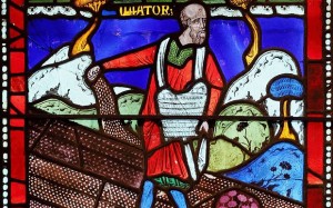 The Sower. Ancient stained-glass window at Canterbury Cathedral.