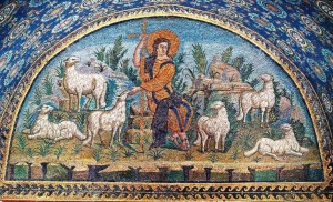 Good Shepherd, mosaic, Mausoleum of Galla Placidia, Ravenna, Italy, c.425-426 CE. 