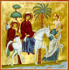 Greek Orthodox icon depicts the Holy Family's flight into Egypt.