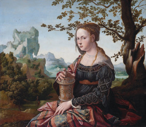 Mary with a jar of ointment. 