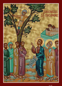 Zacchaeus and Jesus. Orthodox icon.