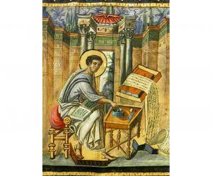 St. Luke writing. Ancient Byzantine icon. 